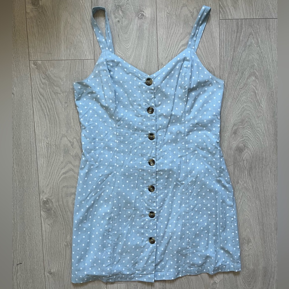 Blue & White Polka Dot Button Dress